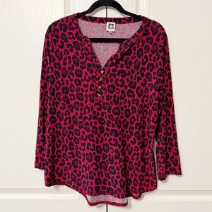Anne Klein Animal Print Burgundy and Black Blouse Size L